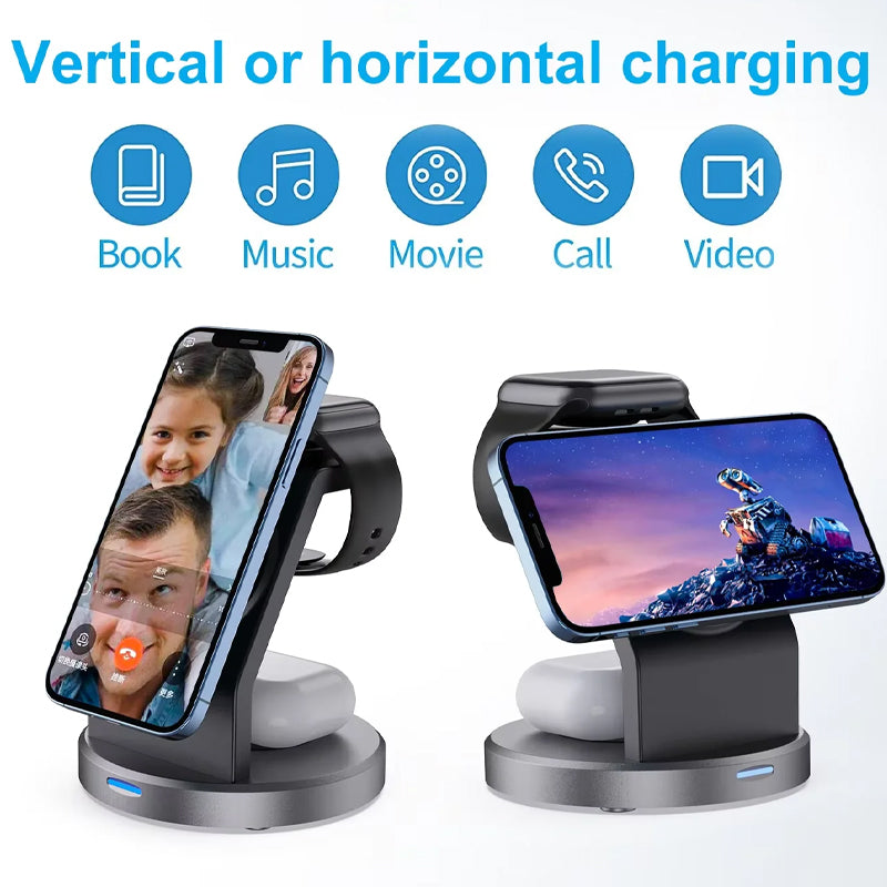 3-in-1 MagSafe Wireless Charging Station – Fast Charging Stand for iPhone, Apple Watch & AirPods