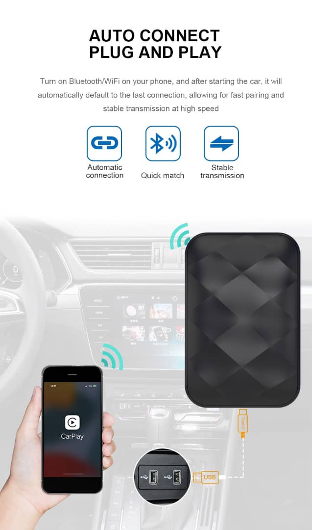 Deviceus 3-in-1 Wireless CarPlay & Android Auto AI Box (Android 14)