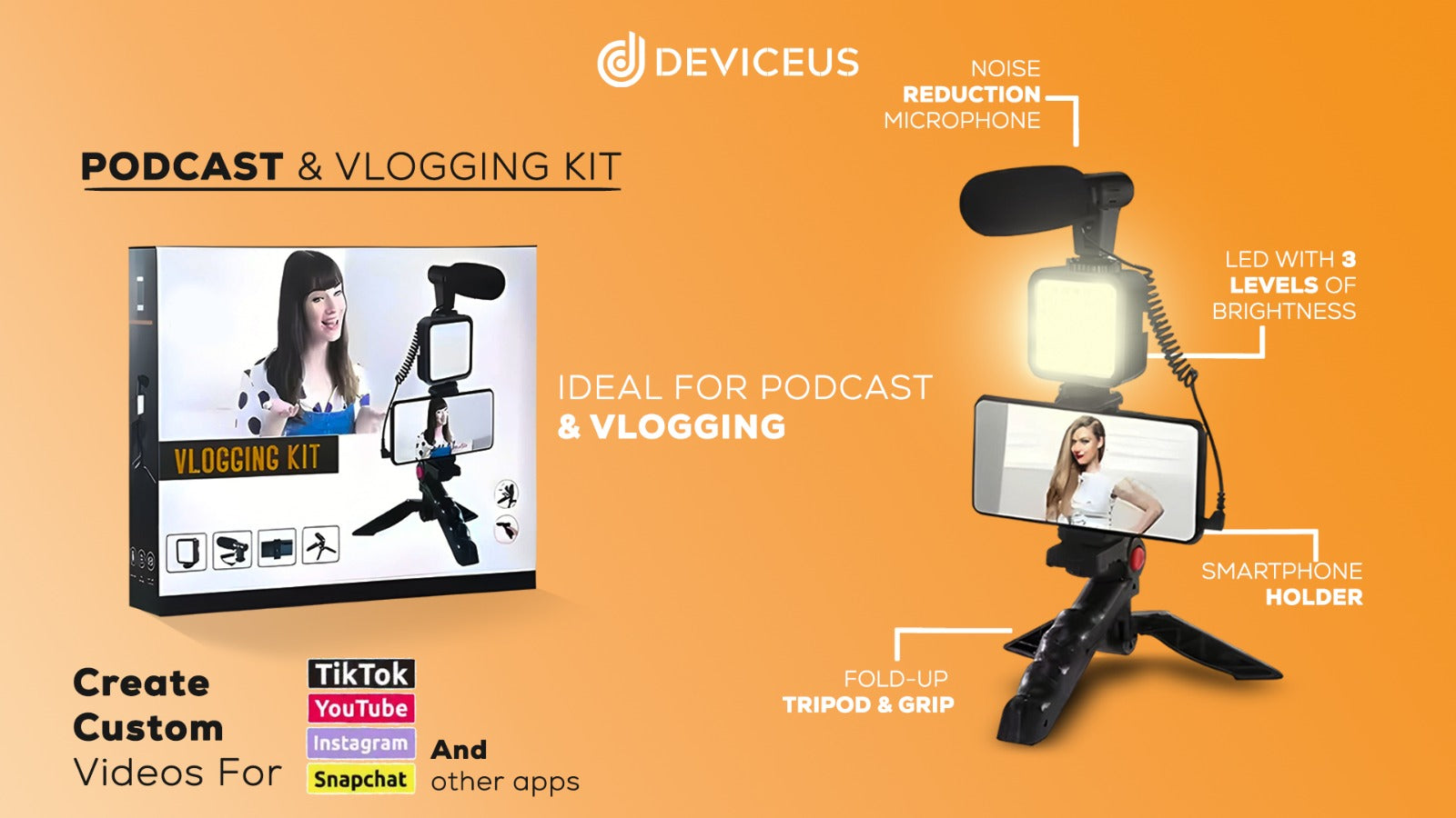All-in-One Creator Kit – Phone Tripod, Mic & Ring Light for Pro Videos!