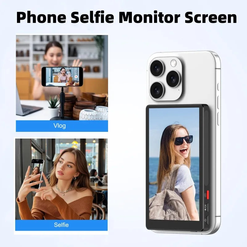 Phone Selfie Monitor Screen Wireless Magnetic Mount Vlog Phone Rear Camera Selfie WiFi Bluetooth Connection for Selfie Live