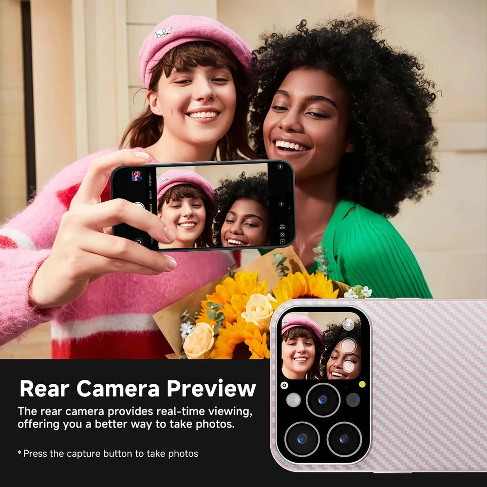 Smart Display iPhone Case with 1.83″ Screen – Selfie Preview & Custom Photo Display