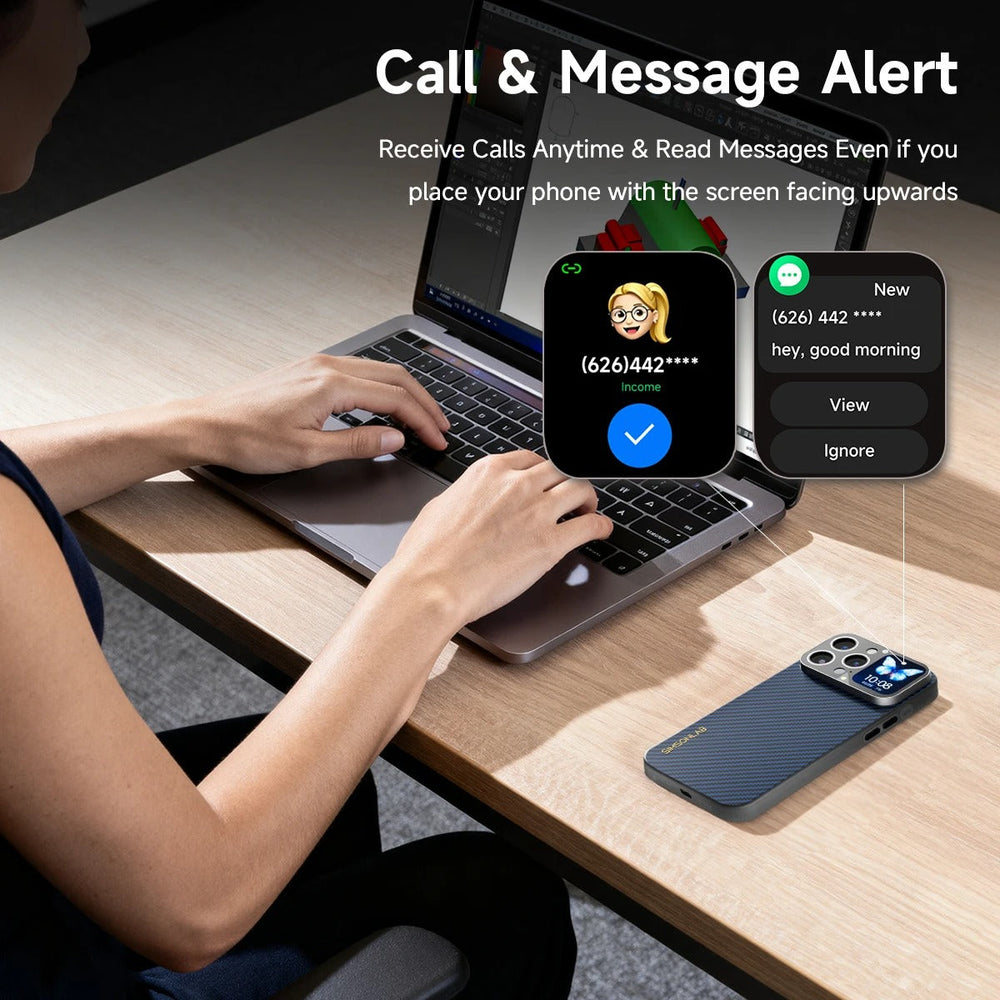 Smart Display iPhone Case with 1.83″ Screen – Selfie Preview & Custom Photo Display