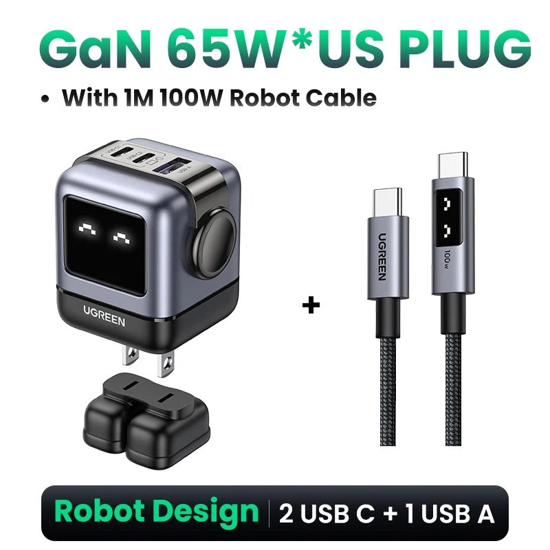 UGREEN 65W/30W GaN Robot Charger (US Plug) | PD3.0 QC4.0 PPS Fast Charging Adapter for iPhone 17/16/15 Pro, MacBook & Laptops