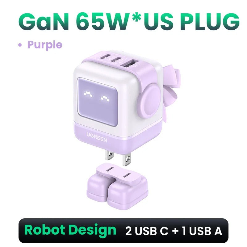 UGREEN 65W/30W GaN Robot Charger (US Plug) | PD3.0 QC4.0 PPS Fast Charging Adapter for iPhone 17/16/15 Pro, MacBook & Laptops
