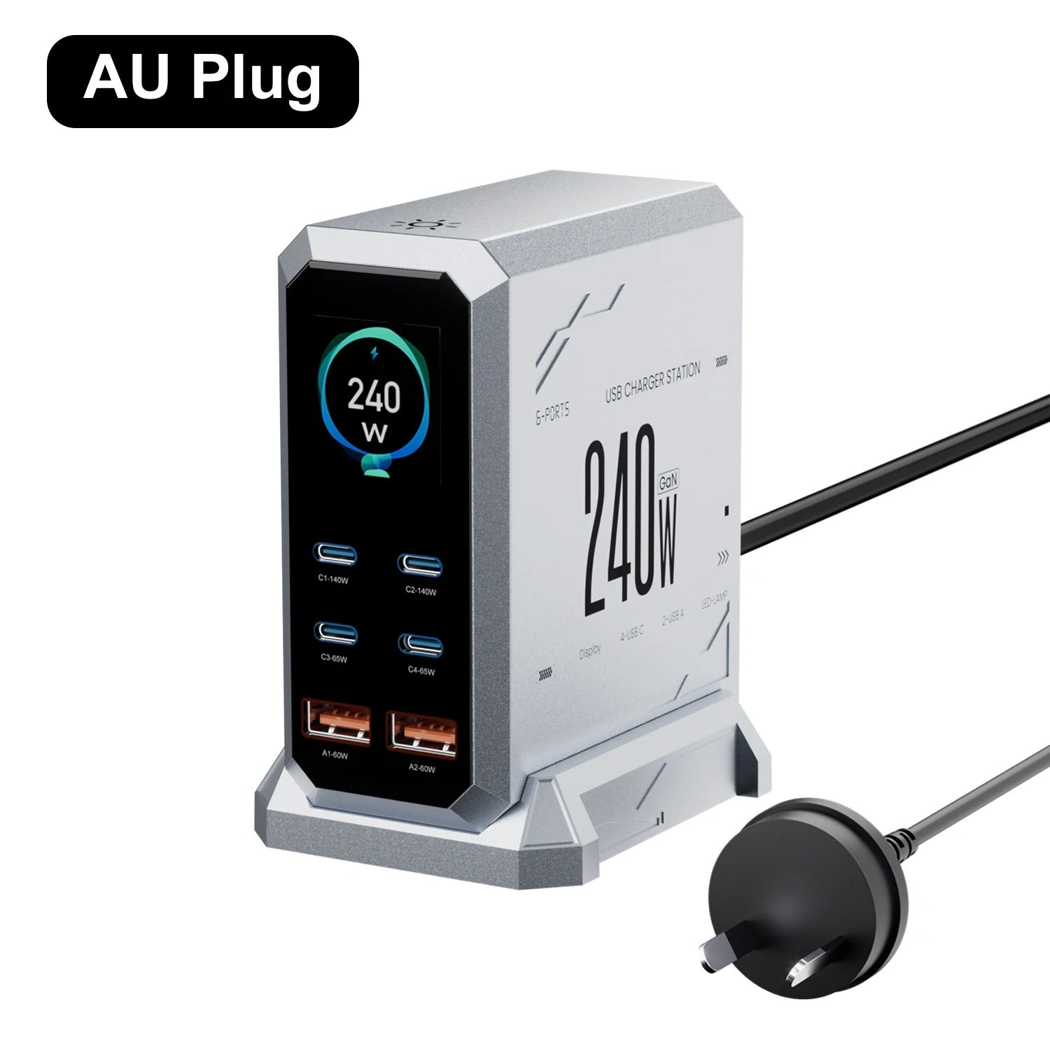 240W GaN Fast Charging Station 6-in-1 | 140W PD 3.1 PPS USB-C Multi-Port Charger with Digital Display | For MacBook, iPhone 16/15, Samsung & Laptops