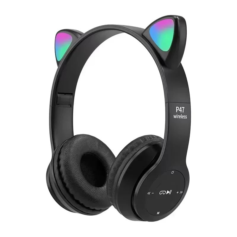 Flash Lamp Cat Ear Bluetooth Headphones for Kids | Wireless Stereo Headset with Mic, TF Card Support & LED Light-Up Ears