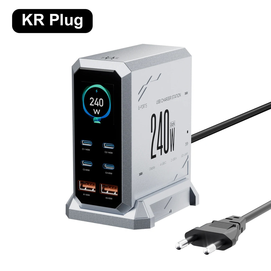 240W GaN Fast Charging Station 6-in-1 | 140W PD 3.1 PPS USB-C Multi-Port Charger with Digital Display | For MacBook, iPhone 16/15, Samsung & Laptops