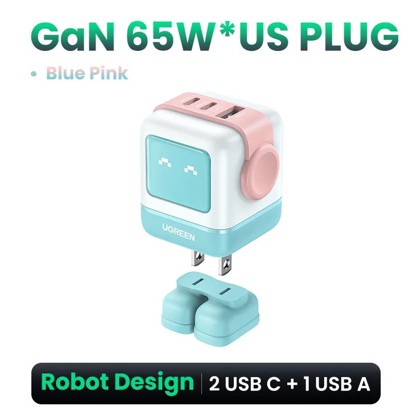 UGREEN 65W/30W GaN Robot Charger (US Plug) | PD3.0 QC4.0 PPS Fast Charging Adapter for iPhone 17/16/15 Pro, MacBook & Laptops