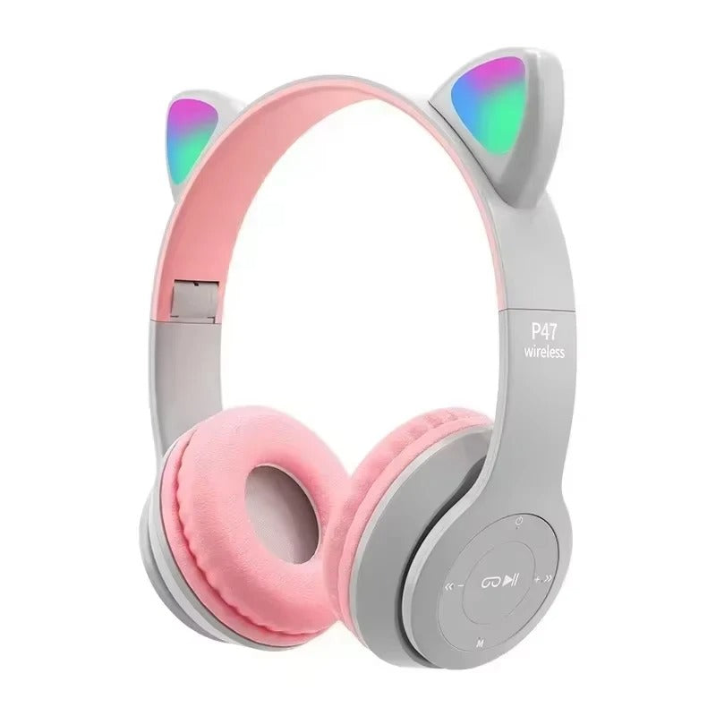Flash Lamp Cat Ear Bluetooth Headphones for Kids | Wireless Stereo Headset with Mic, TF Card Support & LED Light-Up Ears