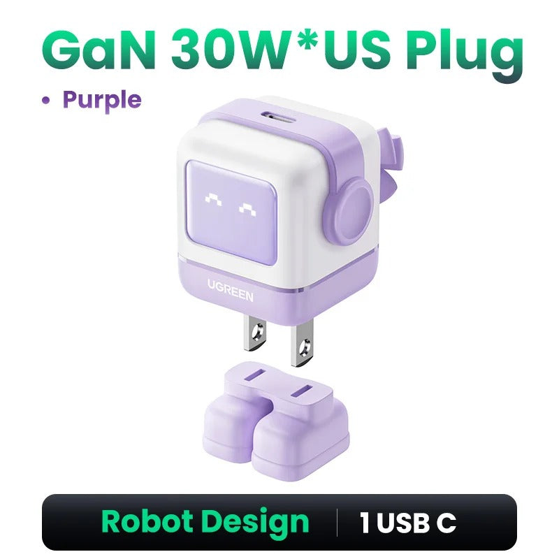 UGREEN 65W/30W GaN Robot Charger (US Plug) | PD3.0 QC4.0 PPS Fast Charging Adapter for iPhone 17/16/15 Pro, MacBook & Laptops