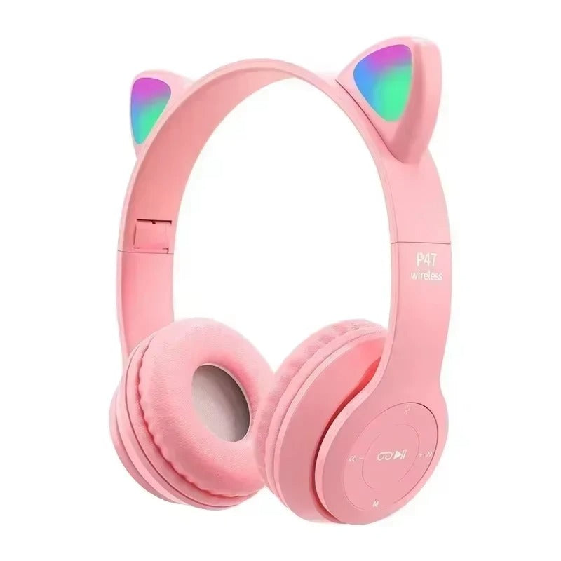 Flash Lamp Cat Ear Bluetooth Headphones for Kids | Wireless Stereo Headset with Mic, TF Card Support & LED Light-Up Ears