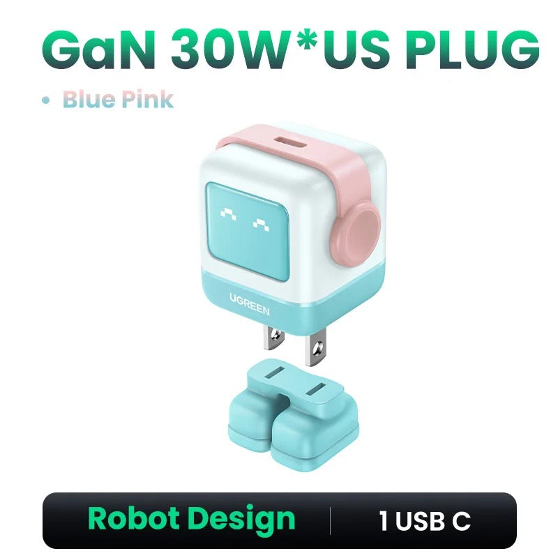 UGREEN 65W/30W GaN Robot Charger (US Plug) | PD3.0 QC4.0 PPS Fast Charging Adapter for iPhone 17/16/15 Pro, MacBook & Laptops