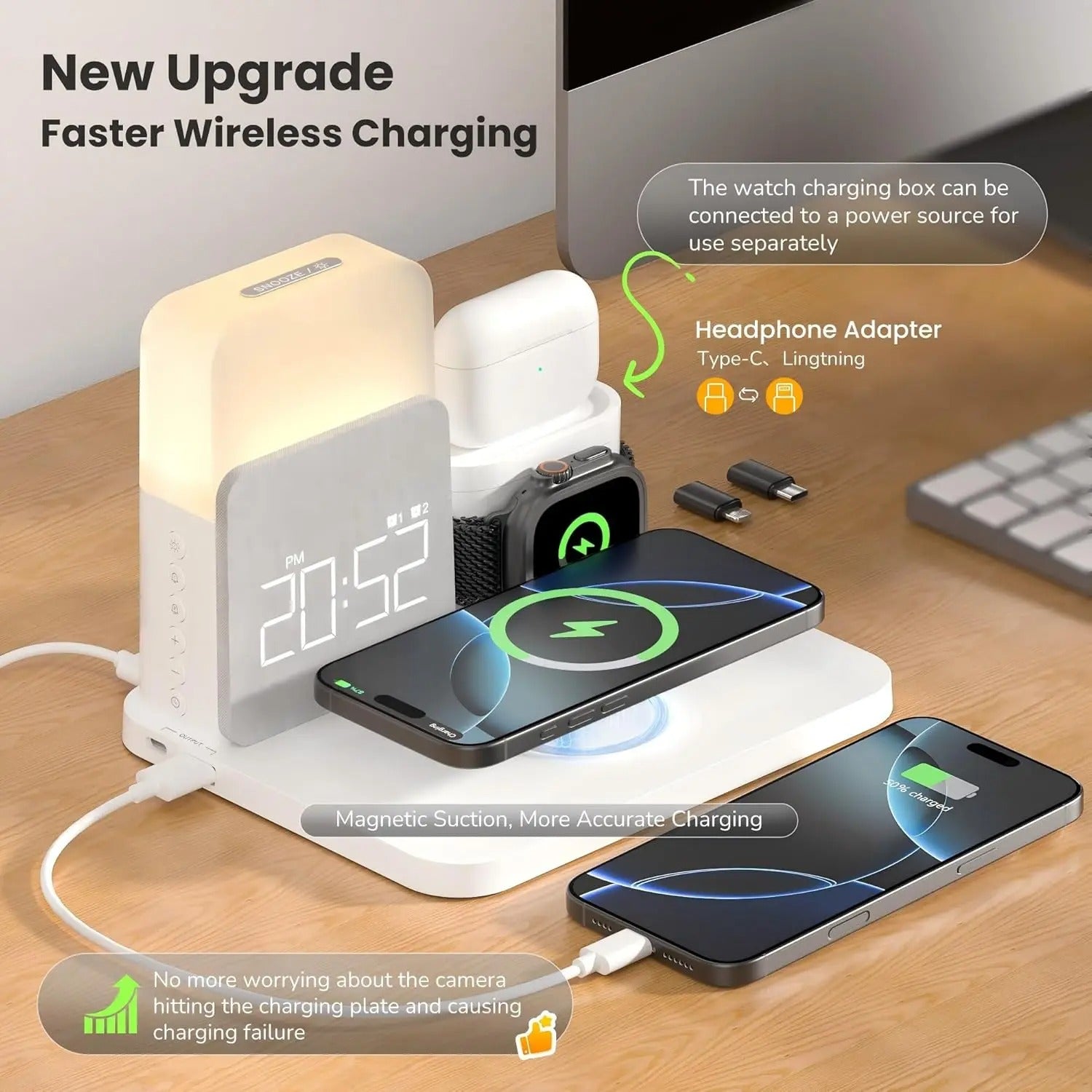 7-in-1 MagSafe Wireless Charging Station with Alarm Clock & Night Light