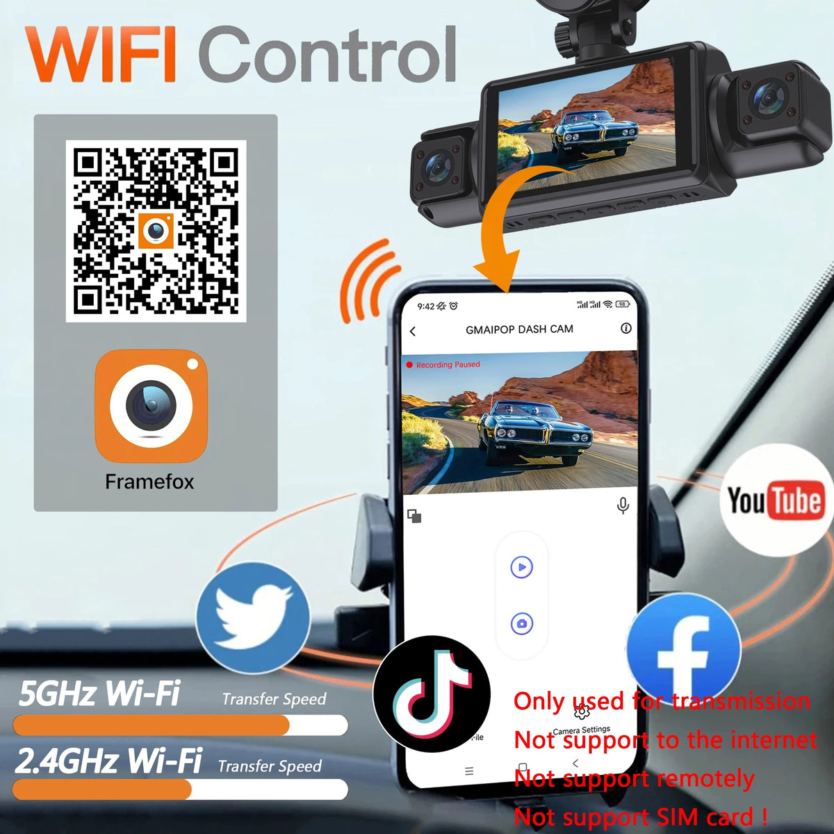 4-Channel WiFi Dash Cam 1080P Full HD – Front, Left, Right & Rear Camera System with Night Vision, Loop Recording & Hardwire Kit