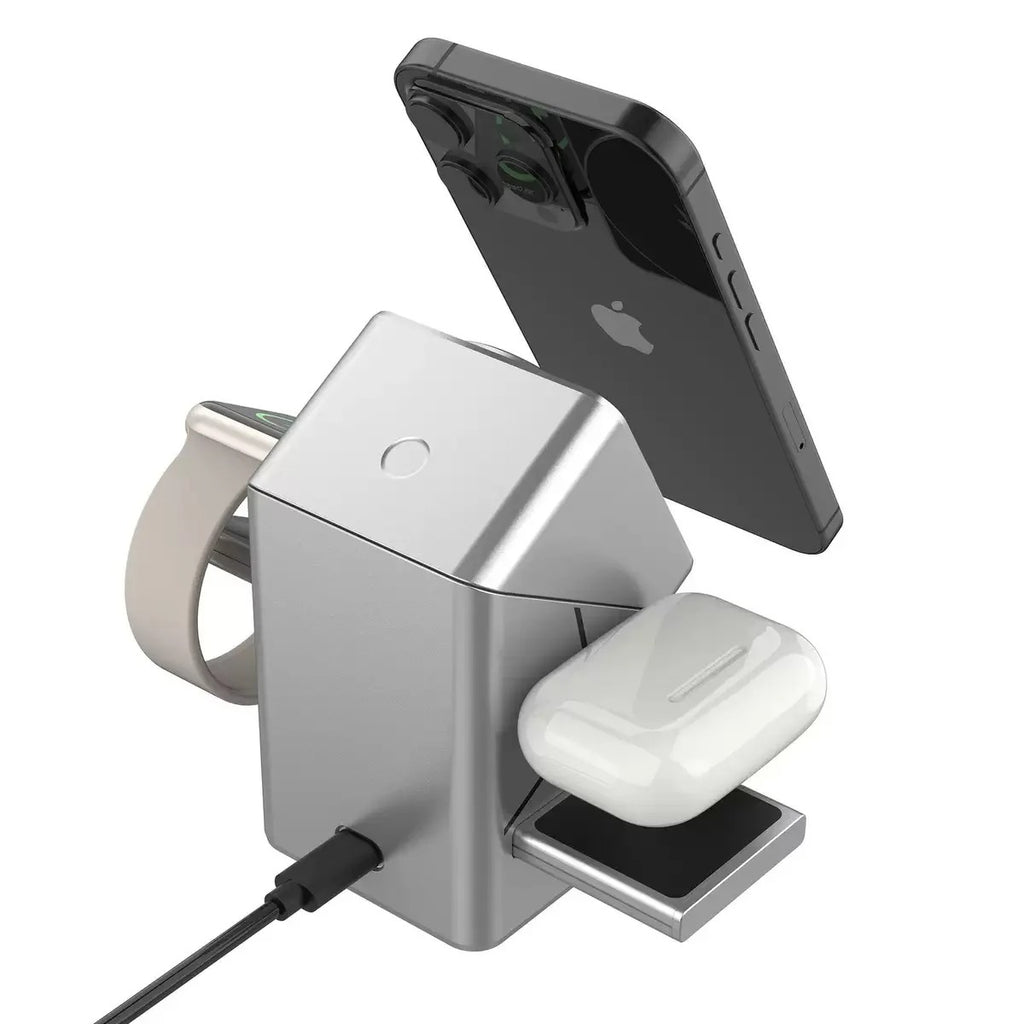 3-in-1 Cube Wireless Charger – Auto-Rotating Magnetic 15W Fast Charging Station for iPhone, Apple Watch & AirPods
