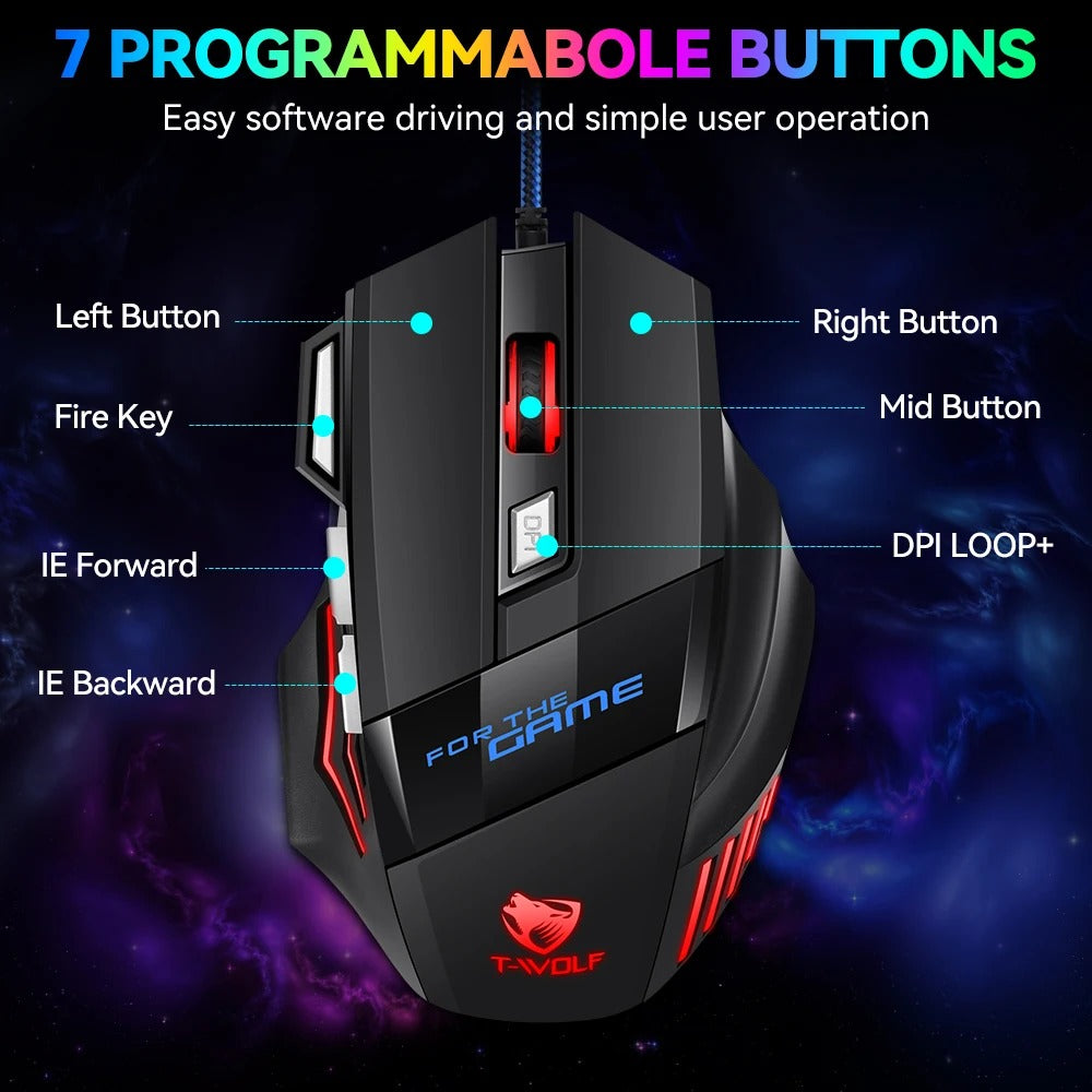 T-WOLF RGB Gaming Mouse