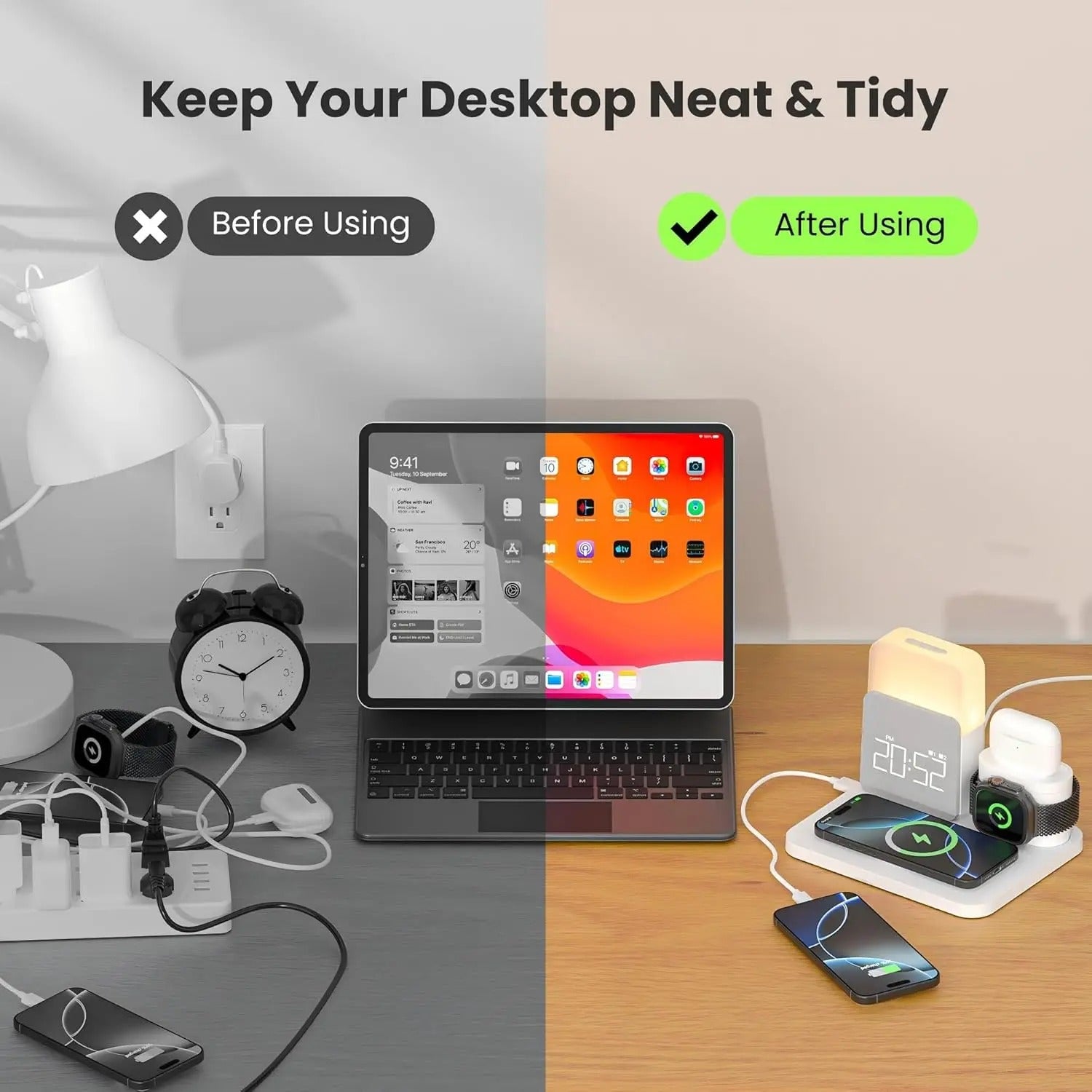 7-in-1 MagSafe Wireless Charging Station with Alarm Clock & Night Light