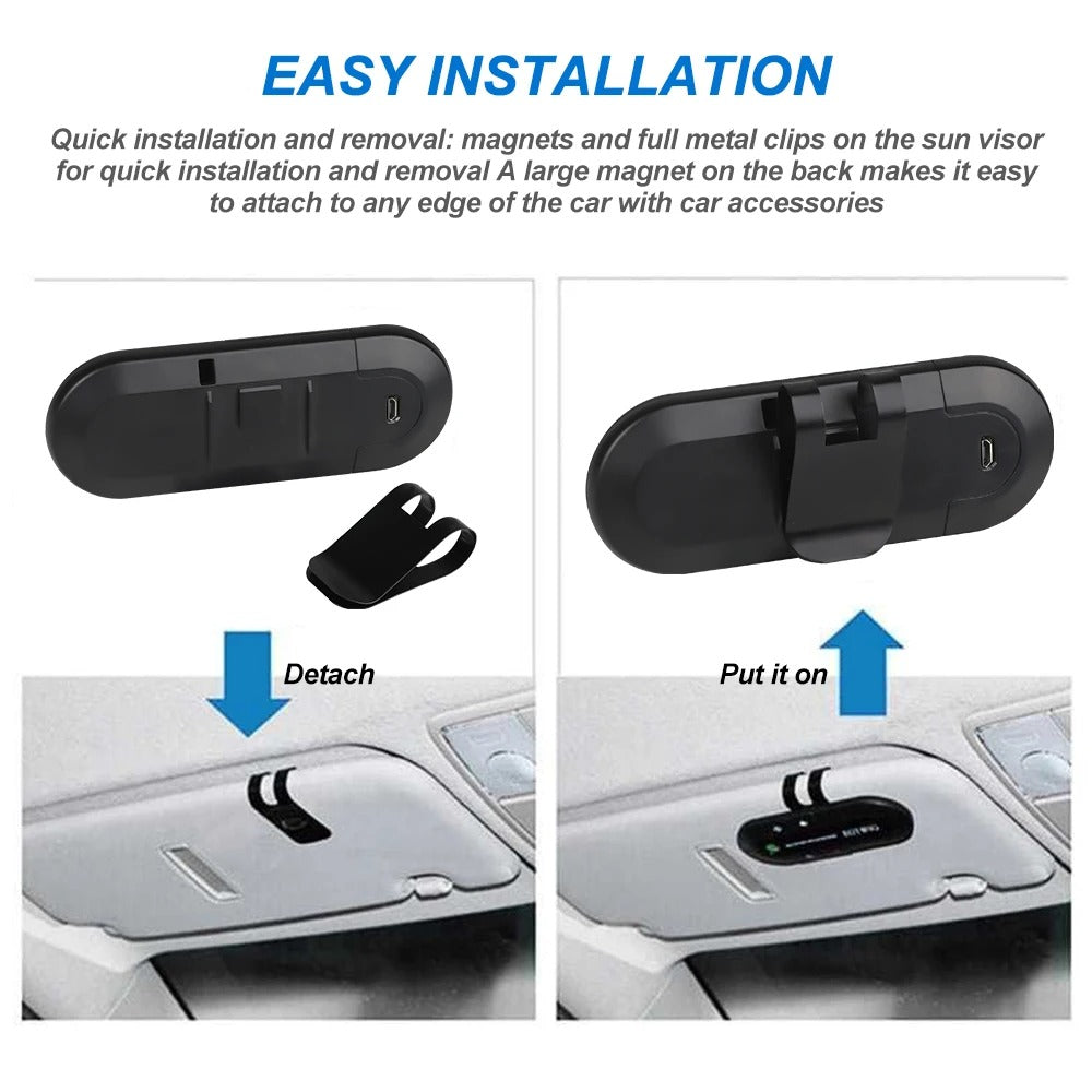 Bluetooth Handsfree Car Speakerphone | Wireless Sun Visor Clip Speaker, MP3 Music Player & Audio Receiver for Safe Driving