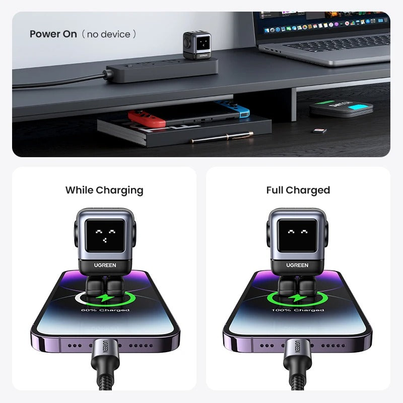UGREEN 65W/30W GaN Robot Charger (US Plug) | PD3.0 QC4.0 PPS Fast Charging Adapter for iPhone 17/16/15 Pro, MacBook & Laptops
