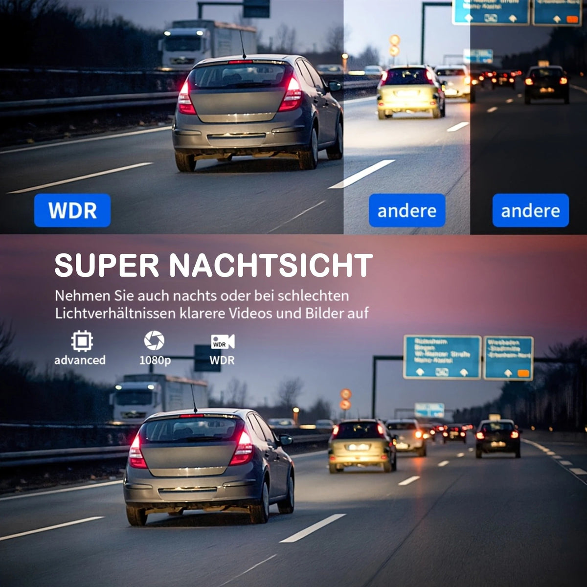 4-Channel WiFi Dash Cam 1080P Full HD – Front, Left, Right & Rear Camera System with Night Vision, Loop Recording & Hardwire Kit