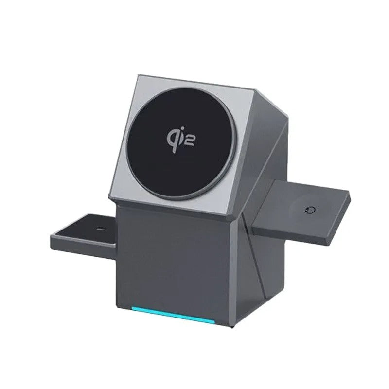 3-in-1 Cube Wireless Charger – Auto-Rotating Magnetic 15W Fast Charging Station for iPhone, Apple Watch & AirPods