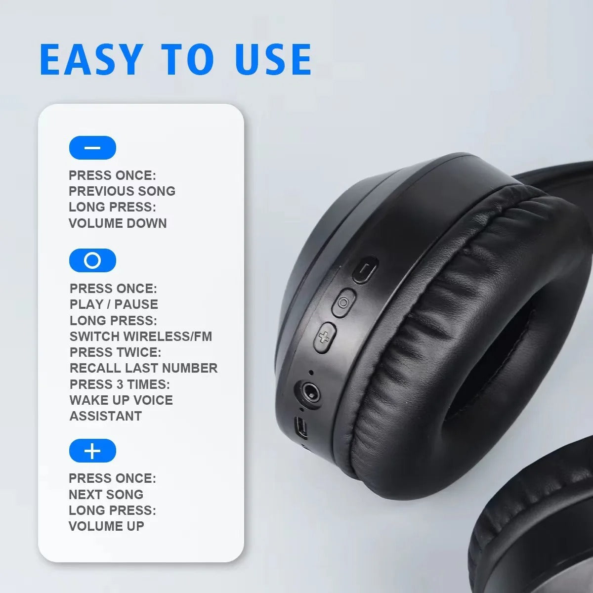 Wireless Bluetooth 5.3 Over-Ear Headphones | HiFi Stereo Gaming & Sports Headset with HD Mic, TF Card & AUX Support