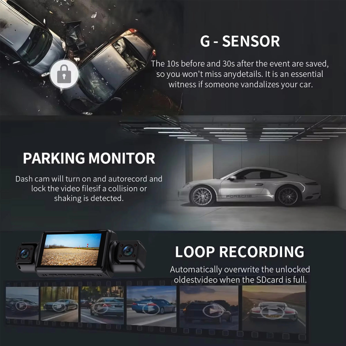 4-Channel WiFi Dash Cam 1080P Full HD – Front, Left, Right & Rear Camera System with Night Vision, Loop Recording & Hardwire Kit