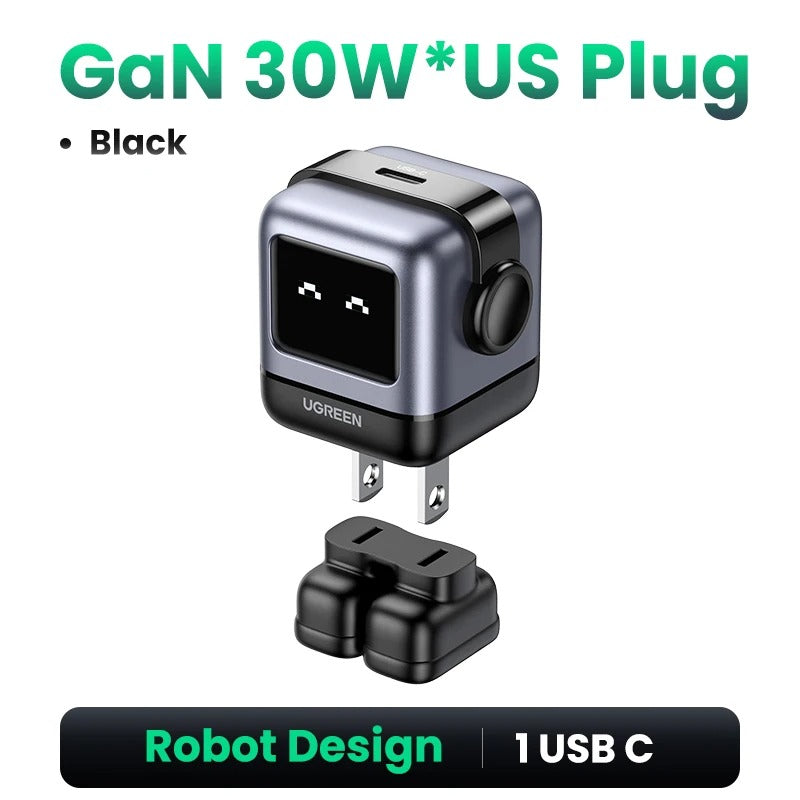 UGREEN 65W/30W GaN Robot Charger (US Plug) | PD3.0 QC4.0 PPS Fast Charging Adapter for iPhone 17/16/15 Pro, MacBook & Laptops