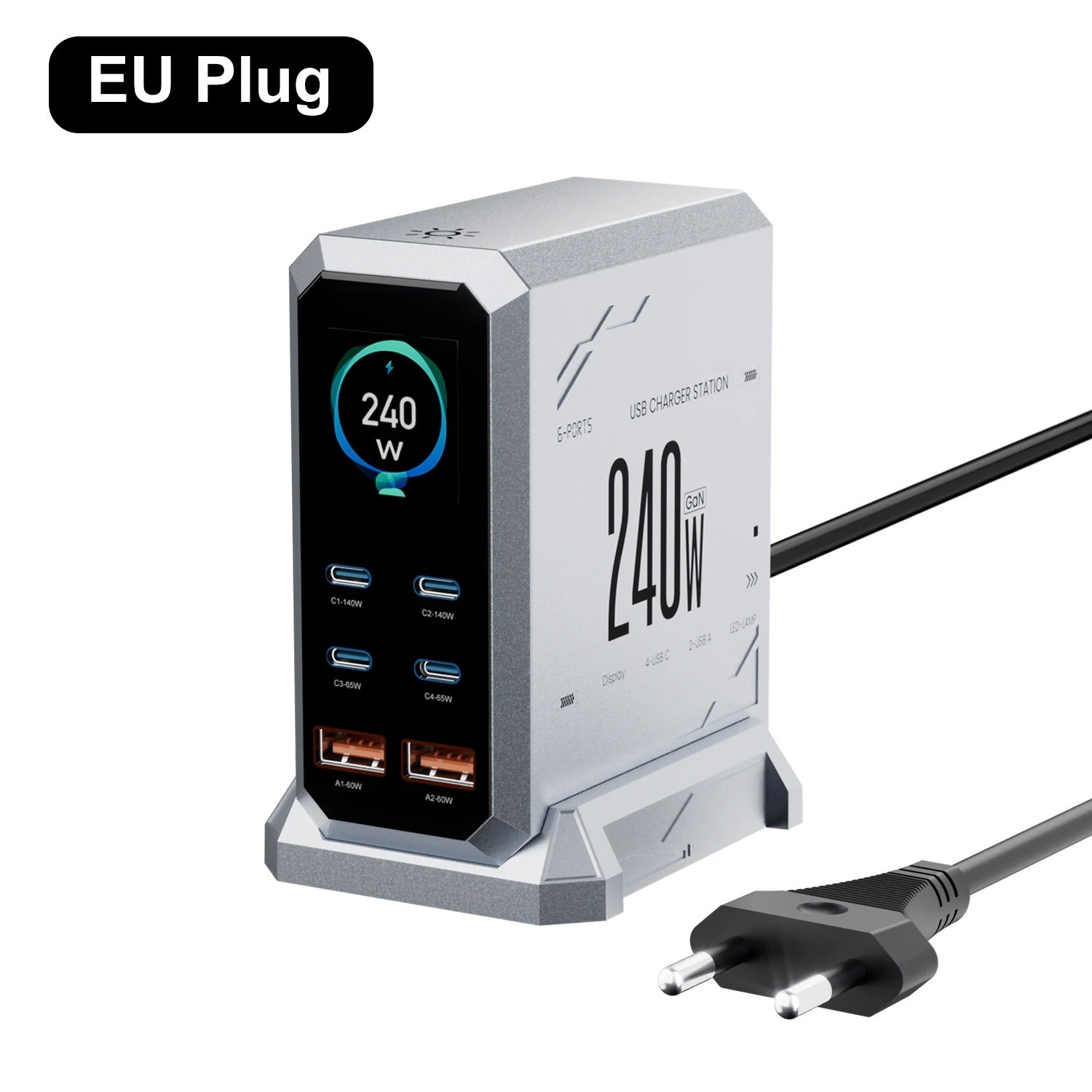 240W GaN Fast Charging Station 6-in-1 | 140W PD 3.1 PPS USB-C Multi-Port Charger with Digital Display | For MacBook, iPhone 16/15, Samsung & Laptops