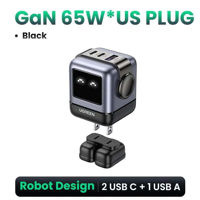 UGREEN 65W/30W GaN Robot Charger (US Plug) | PD3.0 QC4.0 PPS Fast Charging Adapter for iPhone 17/16/15 Pro, MacBook & Laptops