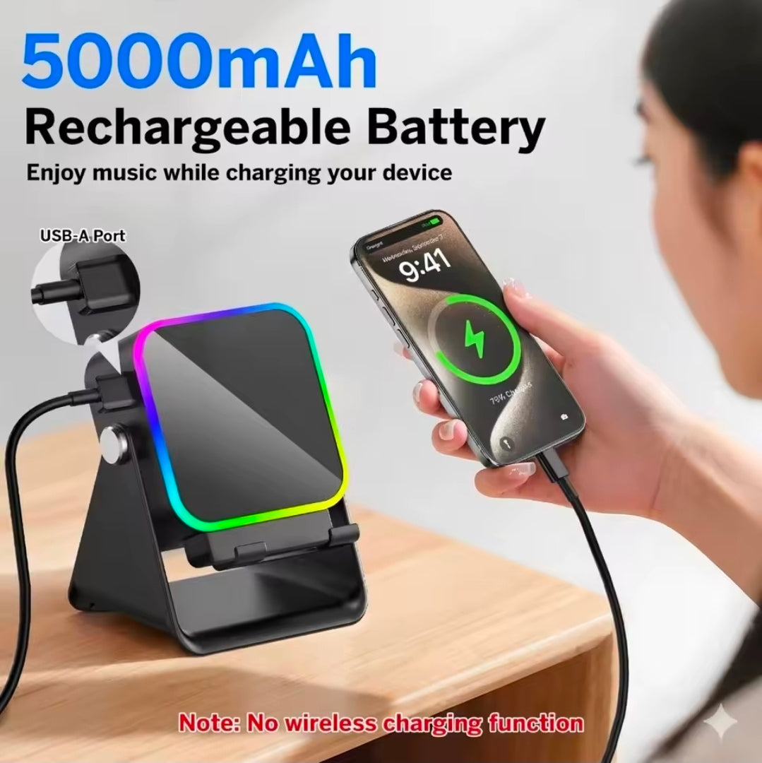 (upgraded)5 In 1 Auto-induction 500OmAh Wireless Induction Speaker 8 RGB Lights HIFI Sound Portable Bluetooth Phone Holder Gifts