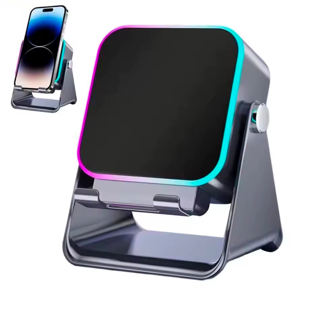 (upgraded)5 In 1 Auto-induction 500OmAh Wireless Induction Speaker 8 RGB Lights HIFI Sound Portable Bluetooth Phone Holder Gifts